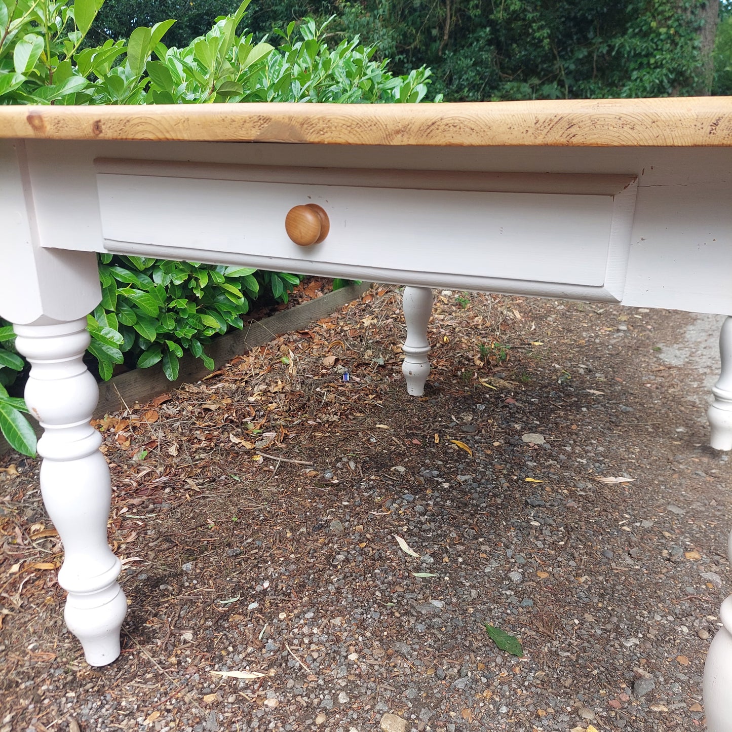 Painted Antique Farmhouse Table with Drawer