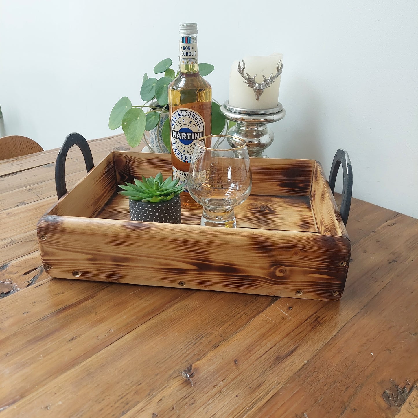 Wooden Tray with Horse Shoe Handles
