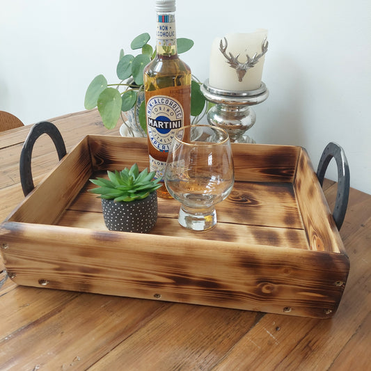 Wooden Tray with Horse Shoe Handles