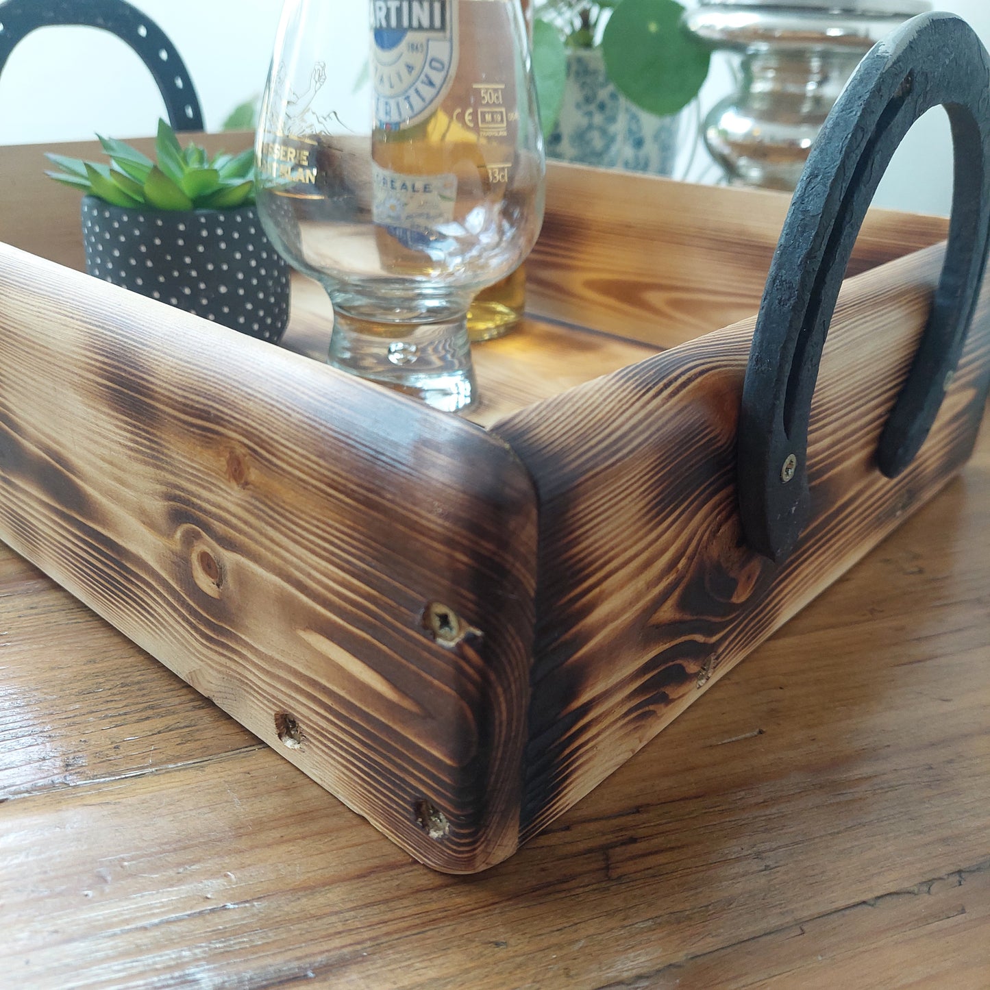 Wooden Tray with Horse Shoe Handles