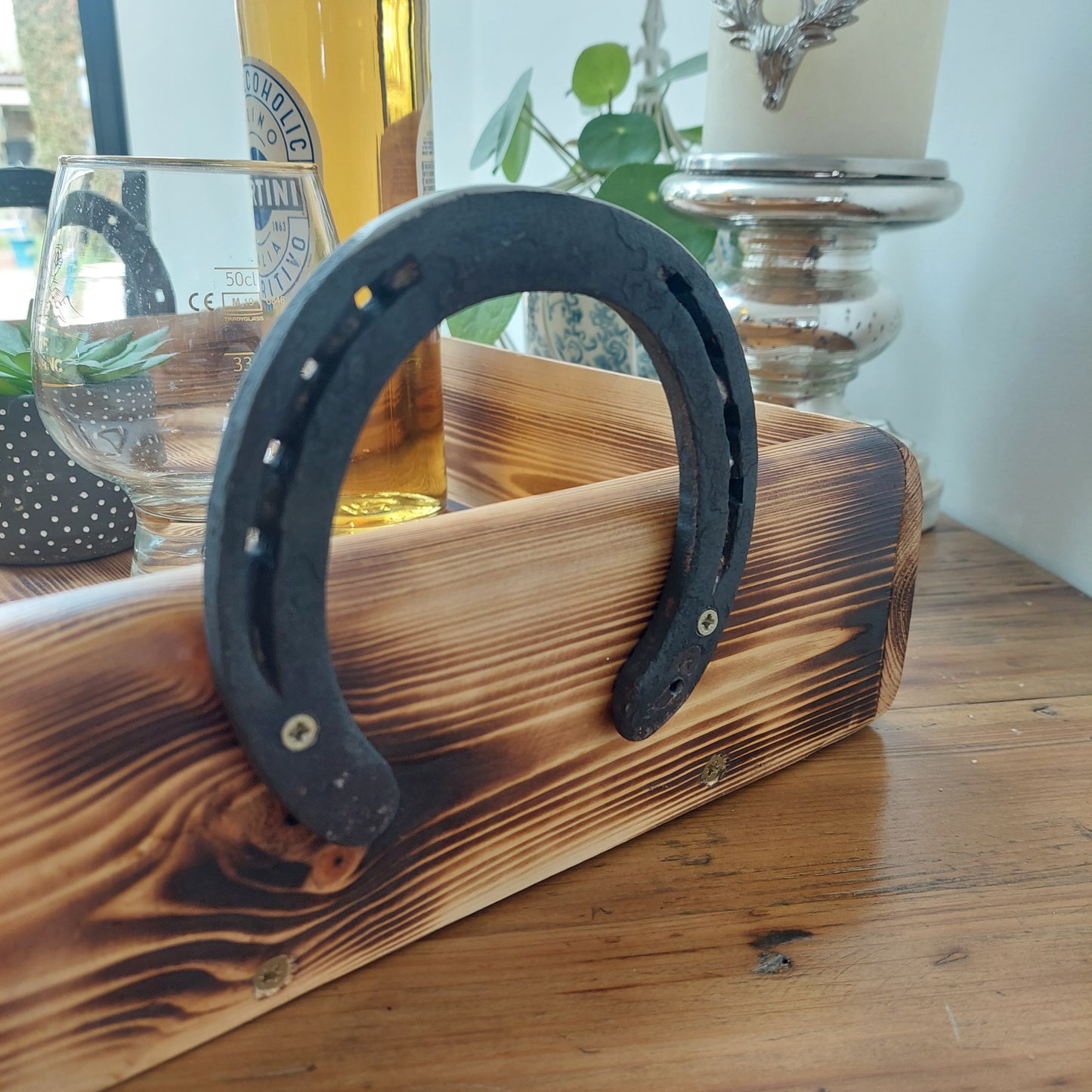Wooden Tray with Horse Shoe Handles