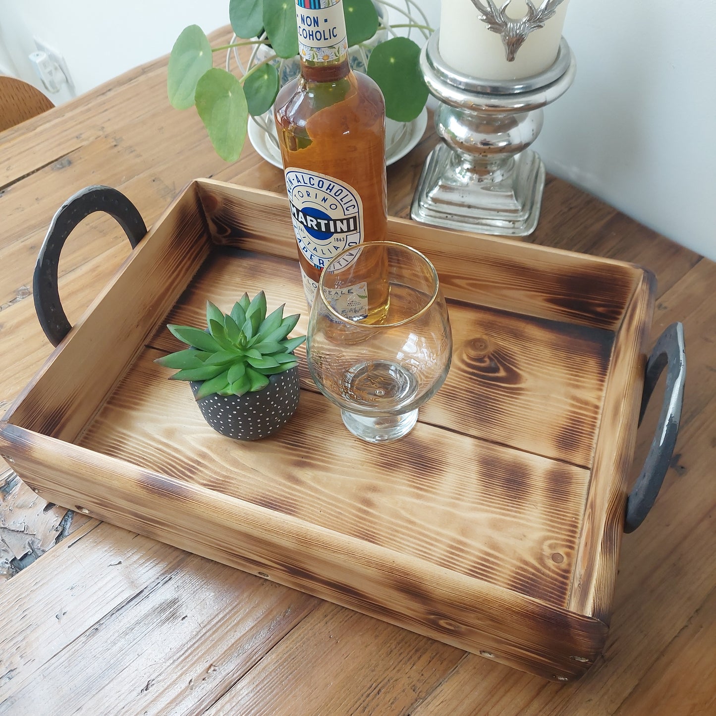 Wooden Tray with Horse Shoe Handles