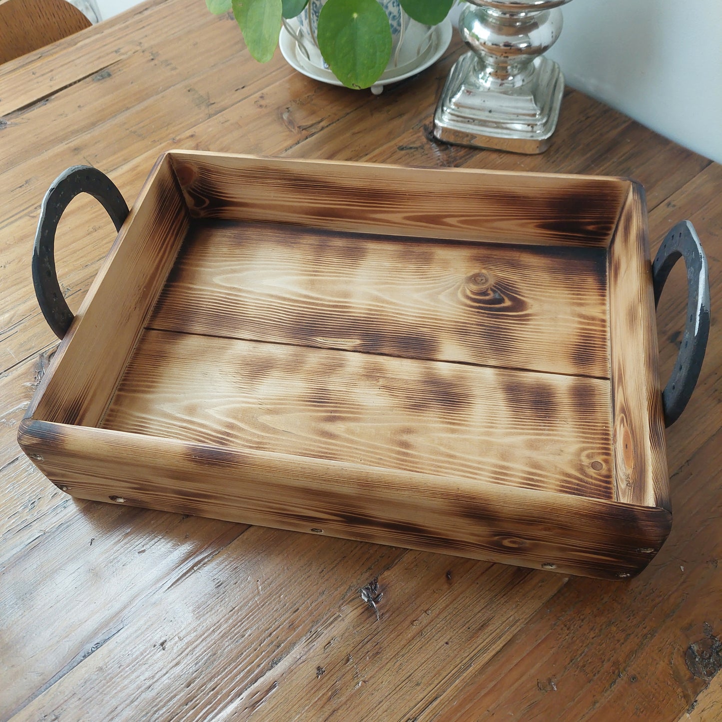 Wooden Tray with Horse Shoe Handles