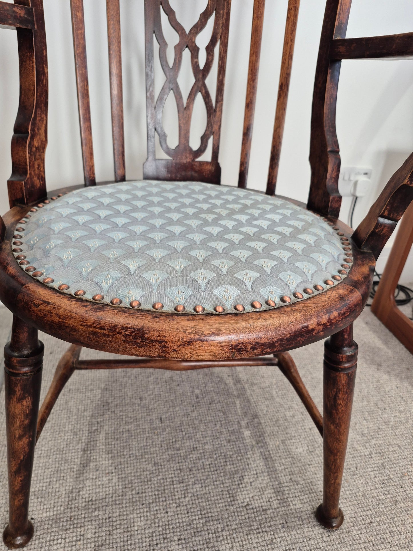 Large Victorian Antique Upholstered Windsor Chair
