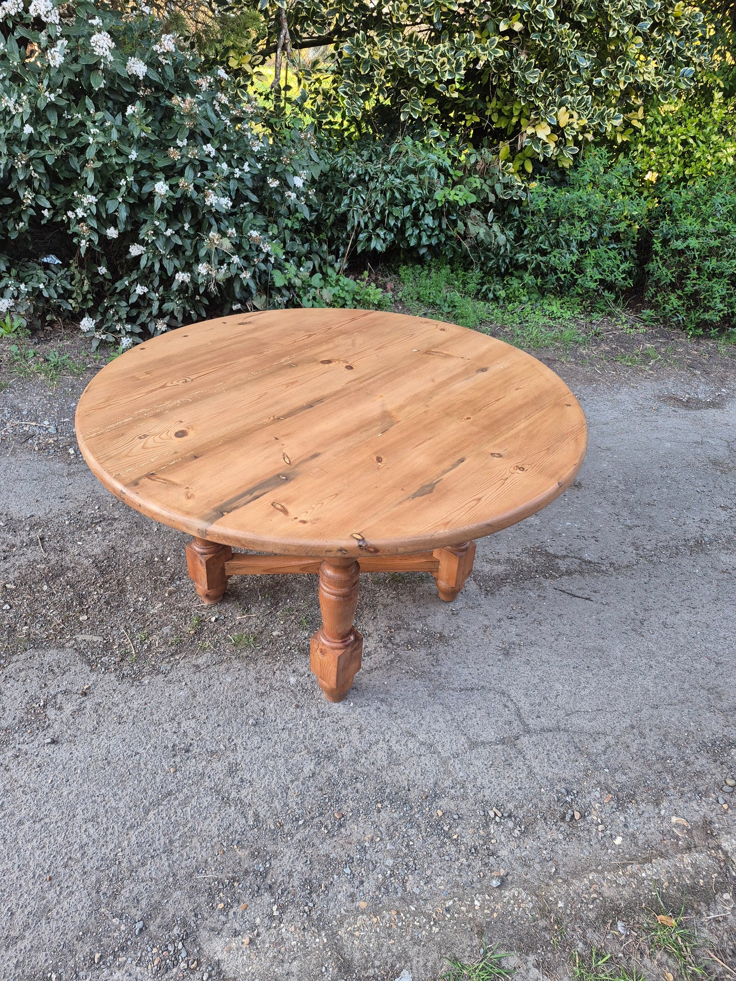 Round Pine Antique Table