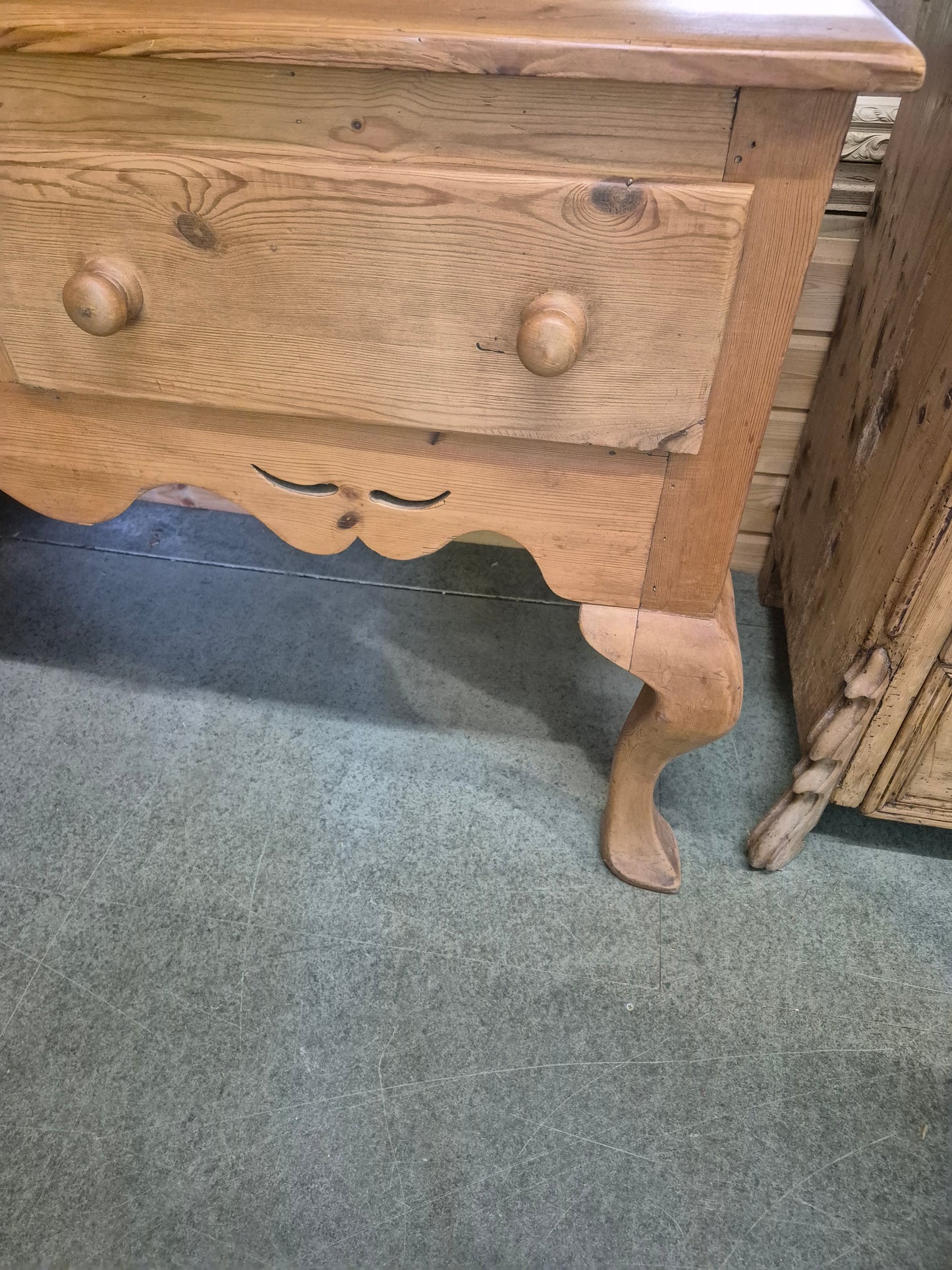Antique Pine Dresser Base Sideboard with Cabriole Legs