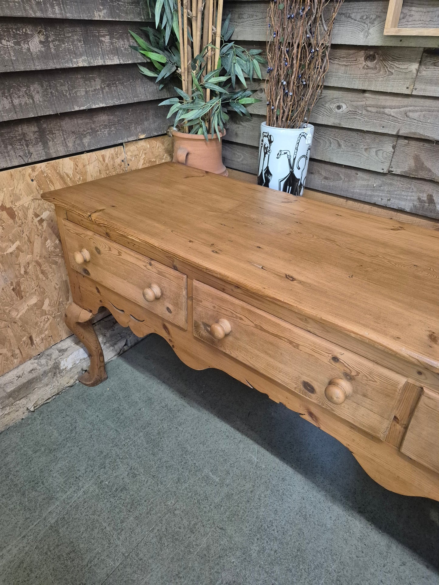 Antique Pine Dresser Base Sideboard with Cabriole Legs