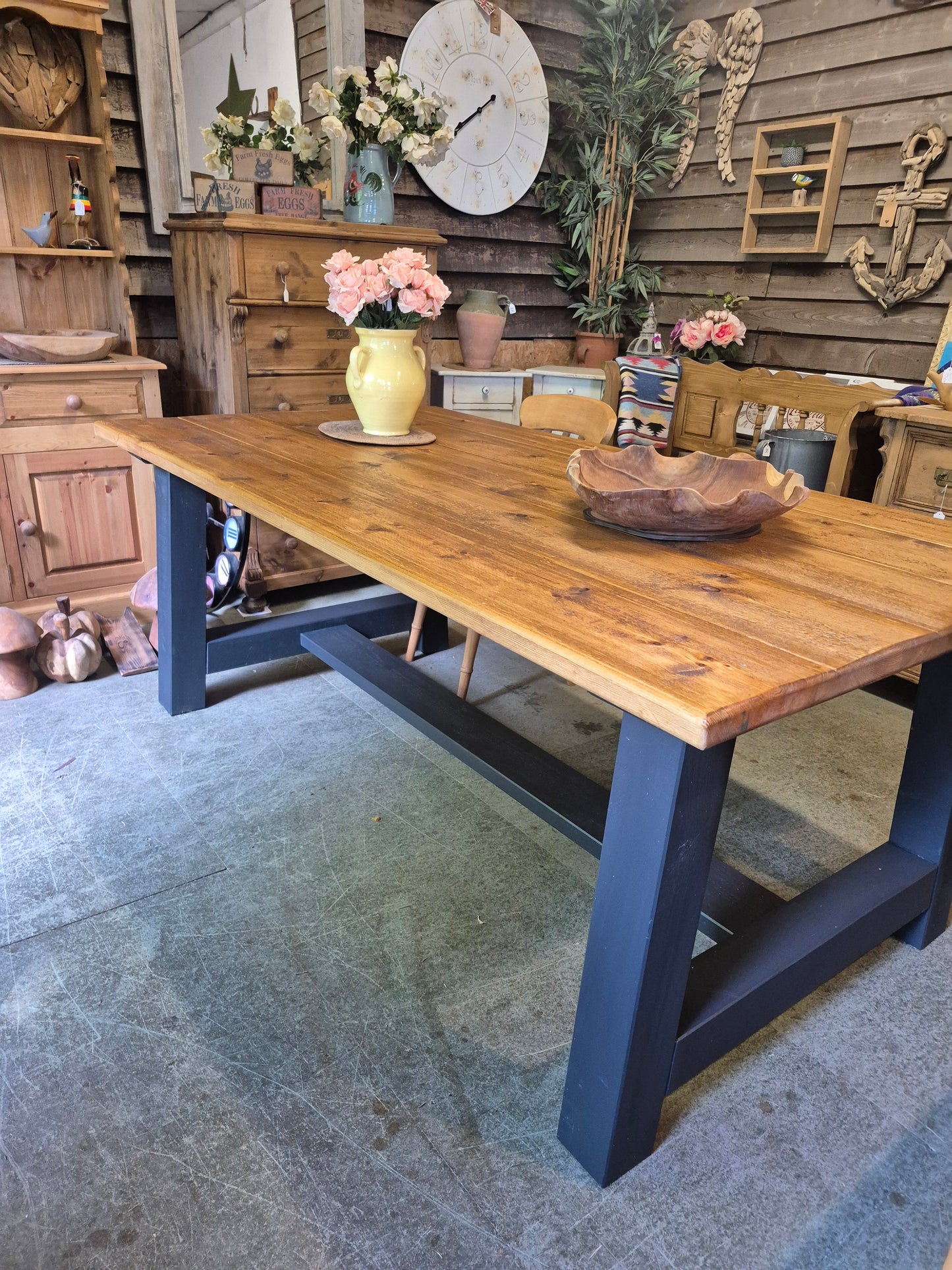 Solid Pine Rough Sawn Farmhouse Table, Stained and Oiled