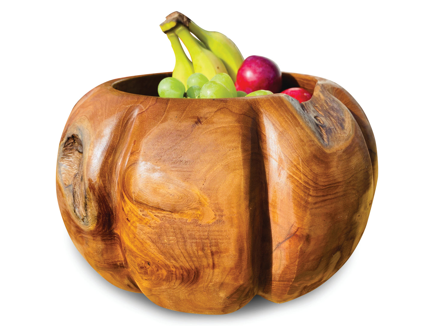 Large deep wooden fruit bowl, salad bowl