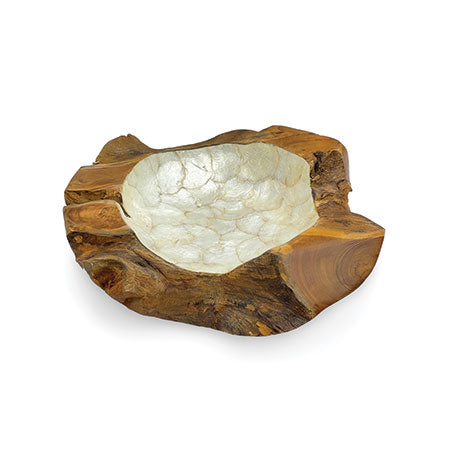 Teak Root Bowl with Mother of Pearl Inlay