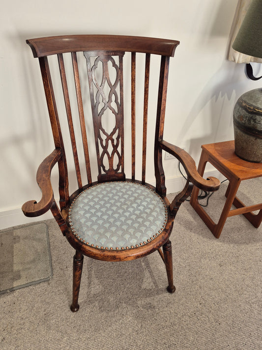 Large Victorian Antique Upholstered Windsor Chair