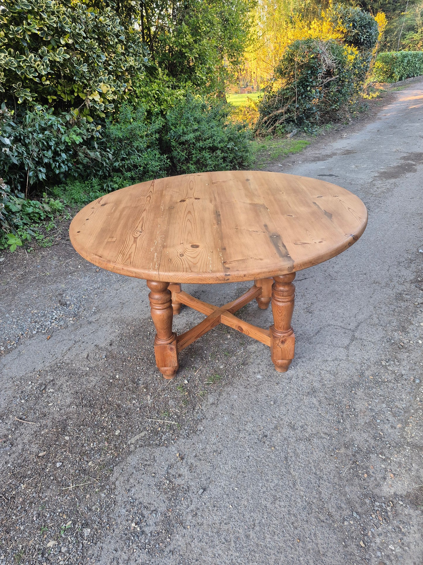 Round Pine Antique Table