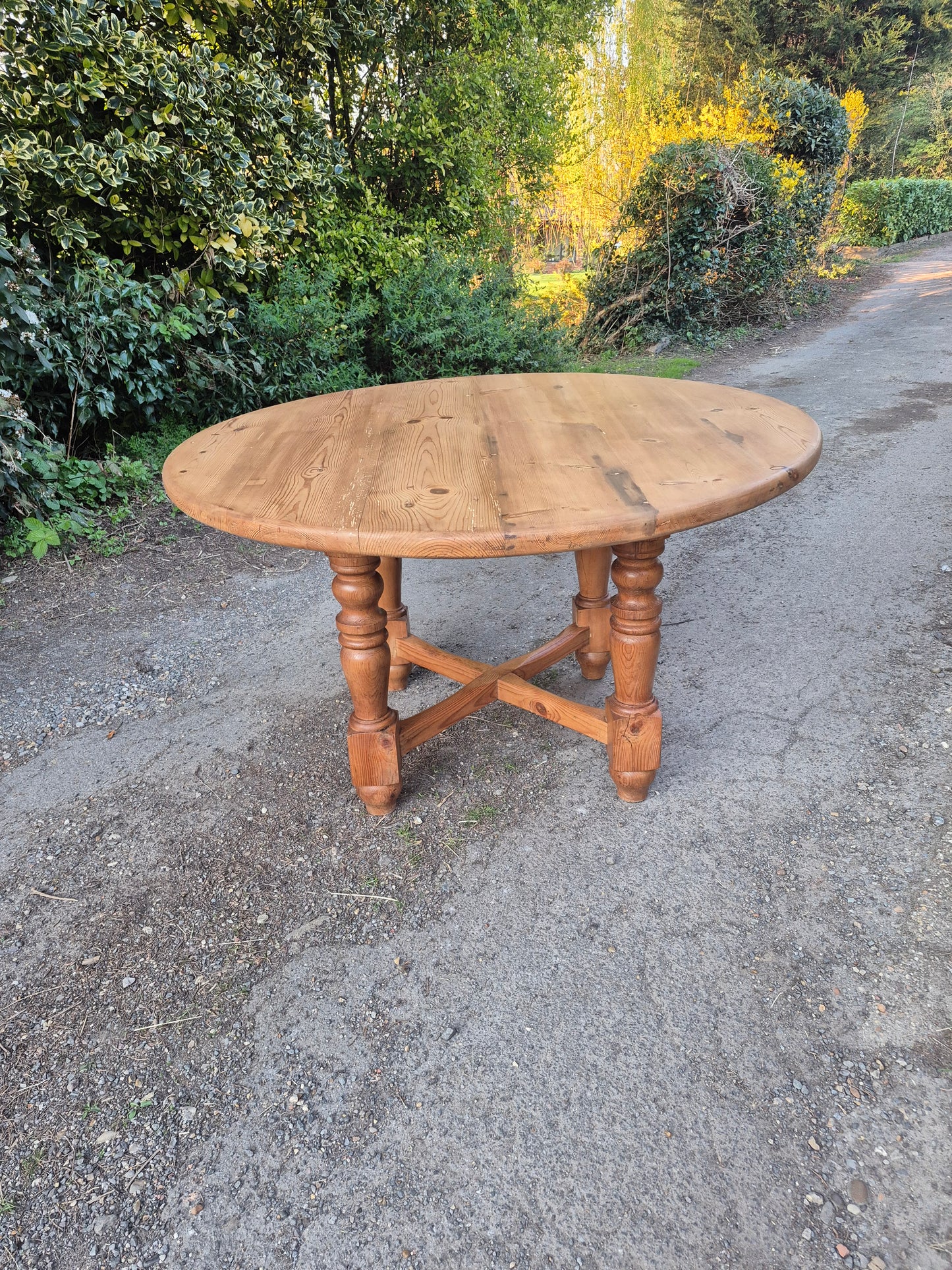 Round Pine Antique Table