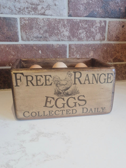 Wooden Egg Box Free Range Eggs Kitchen Storage Box