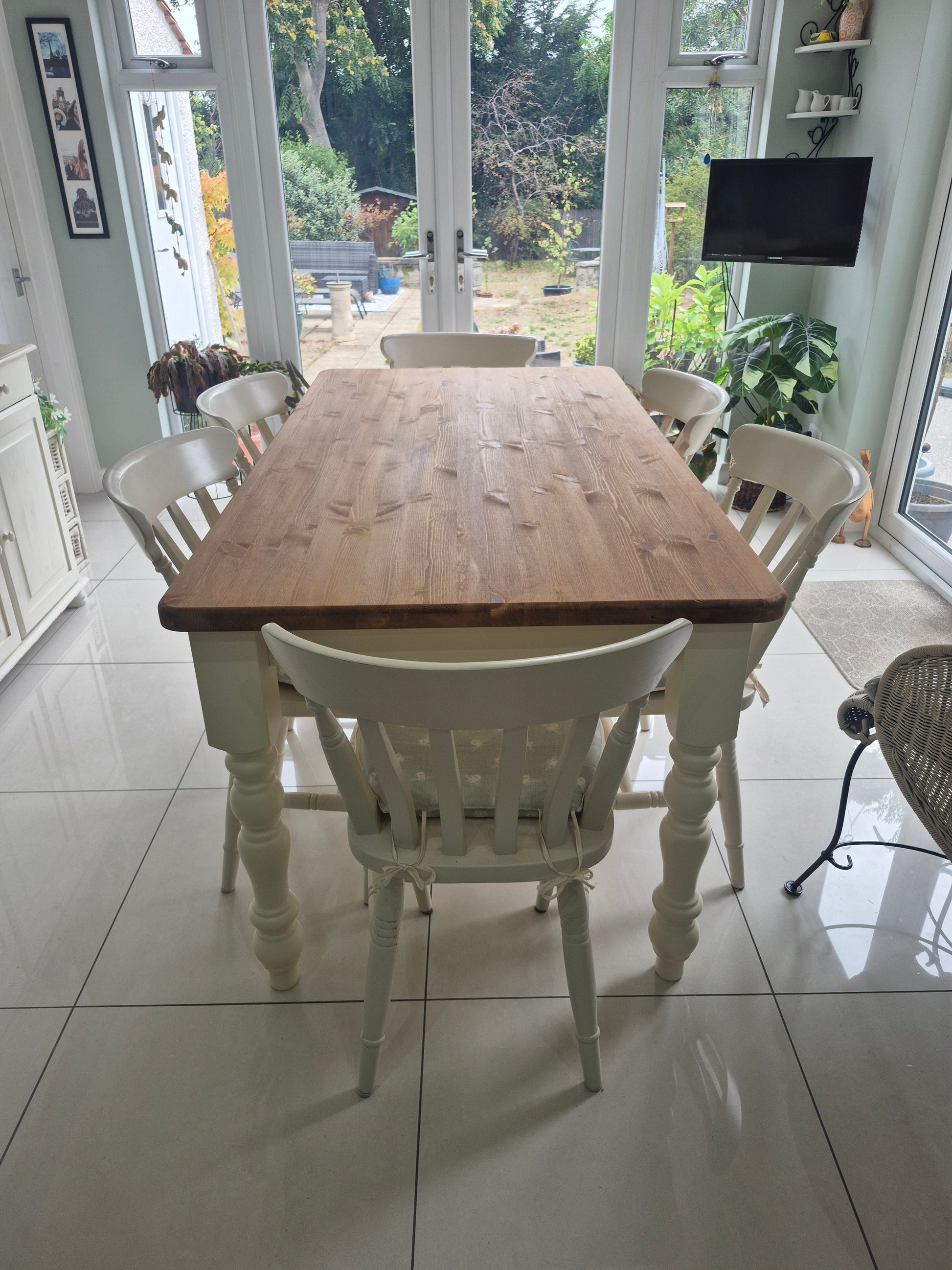 Farmhouse Dining Table with Painted Legs