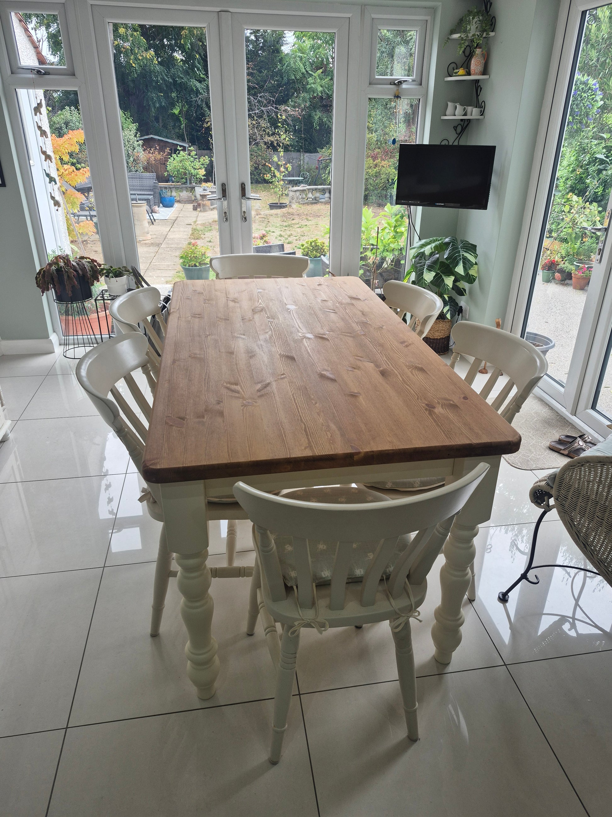 Farmhouse Dining Table with Painted Legs