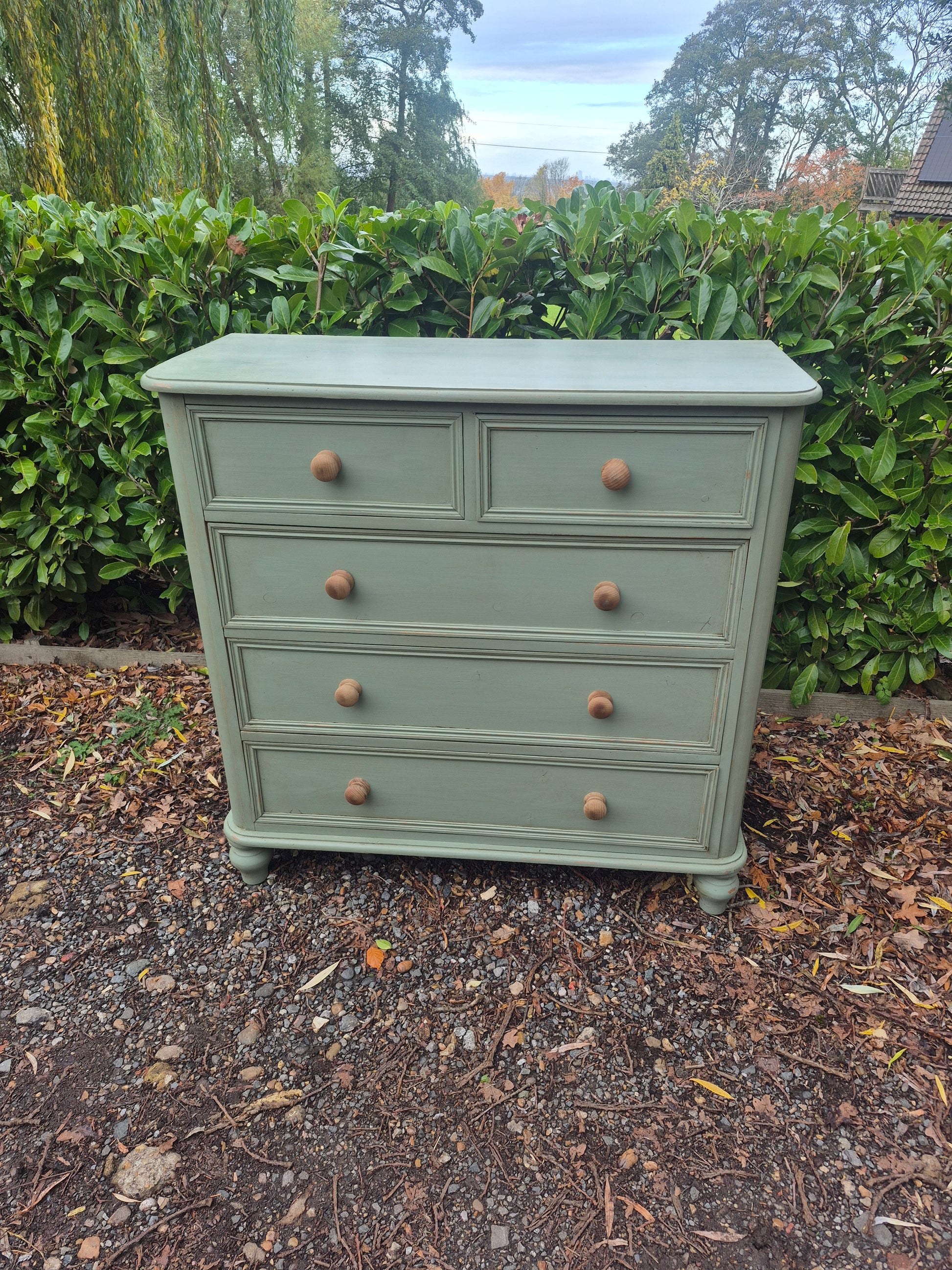 Painted Antique Chest of Drawers with Bun Feet