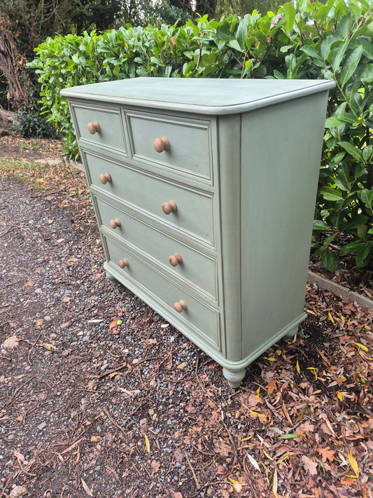 Painted Antique Chest of Drawers with Bun Feet