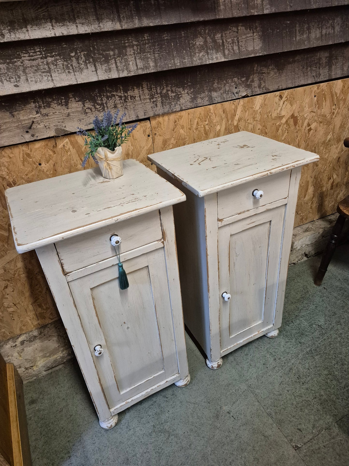 Antique Painted Pair of Bedside Side Tables