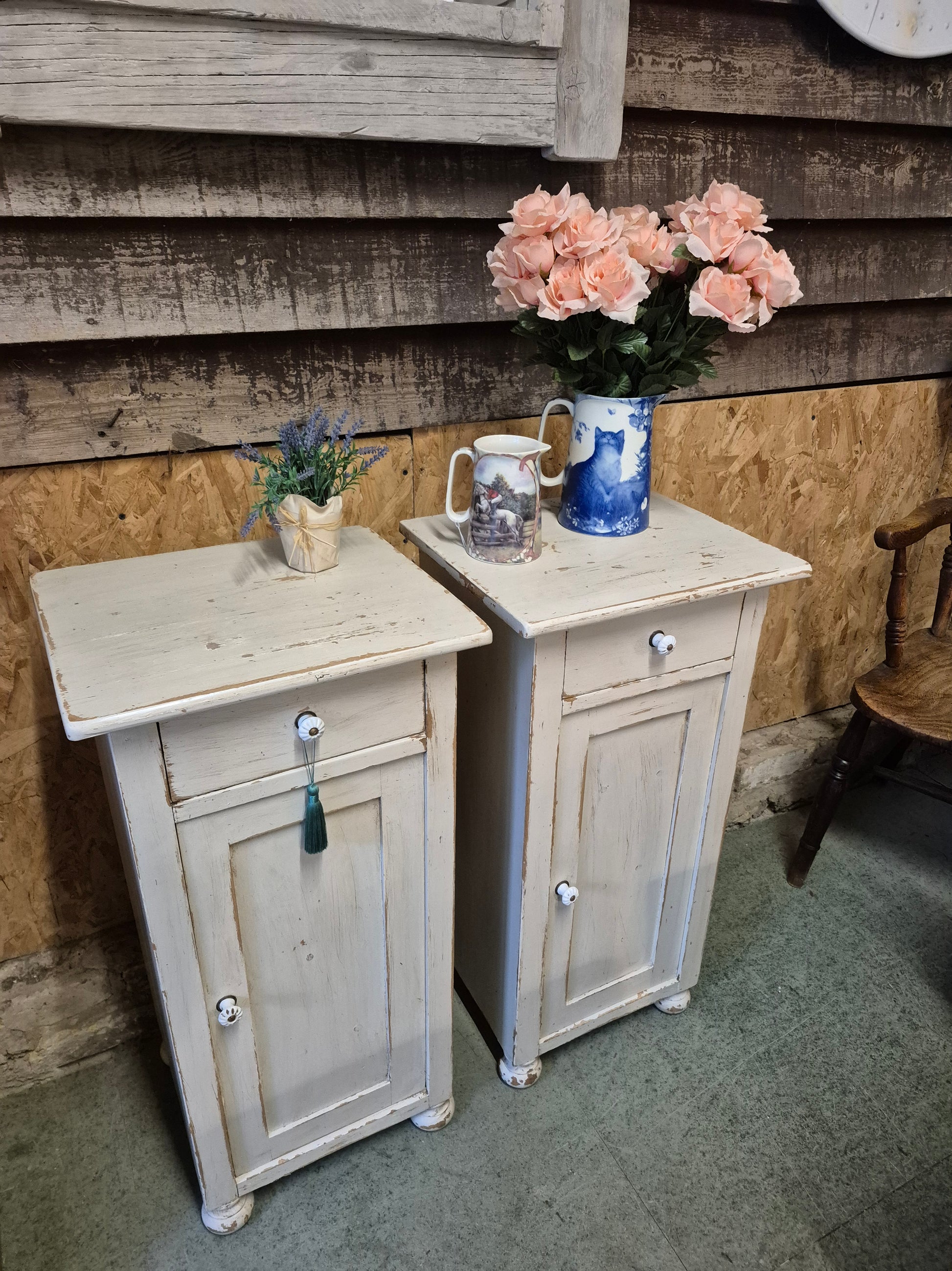 Antique Painted Pair of Bedside Side Tables