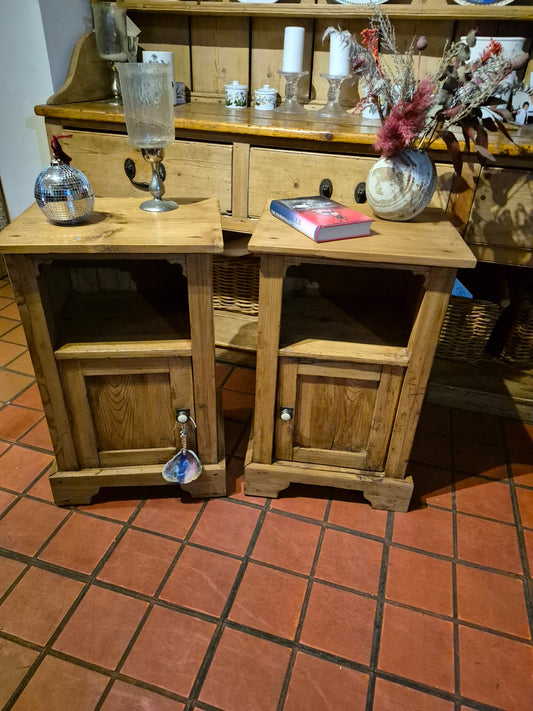 Antique Pine Pair of Bedside Table Cabinets 