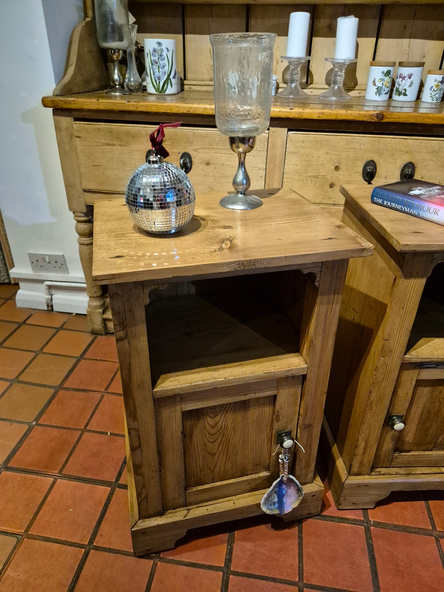 Antique Pine Pair of Bedside Table Cabinets 