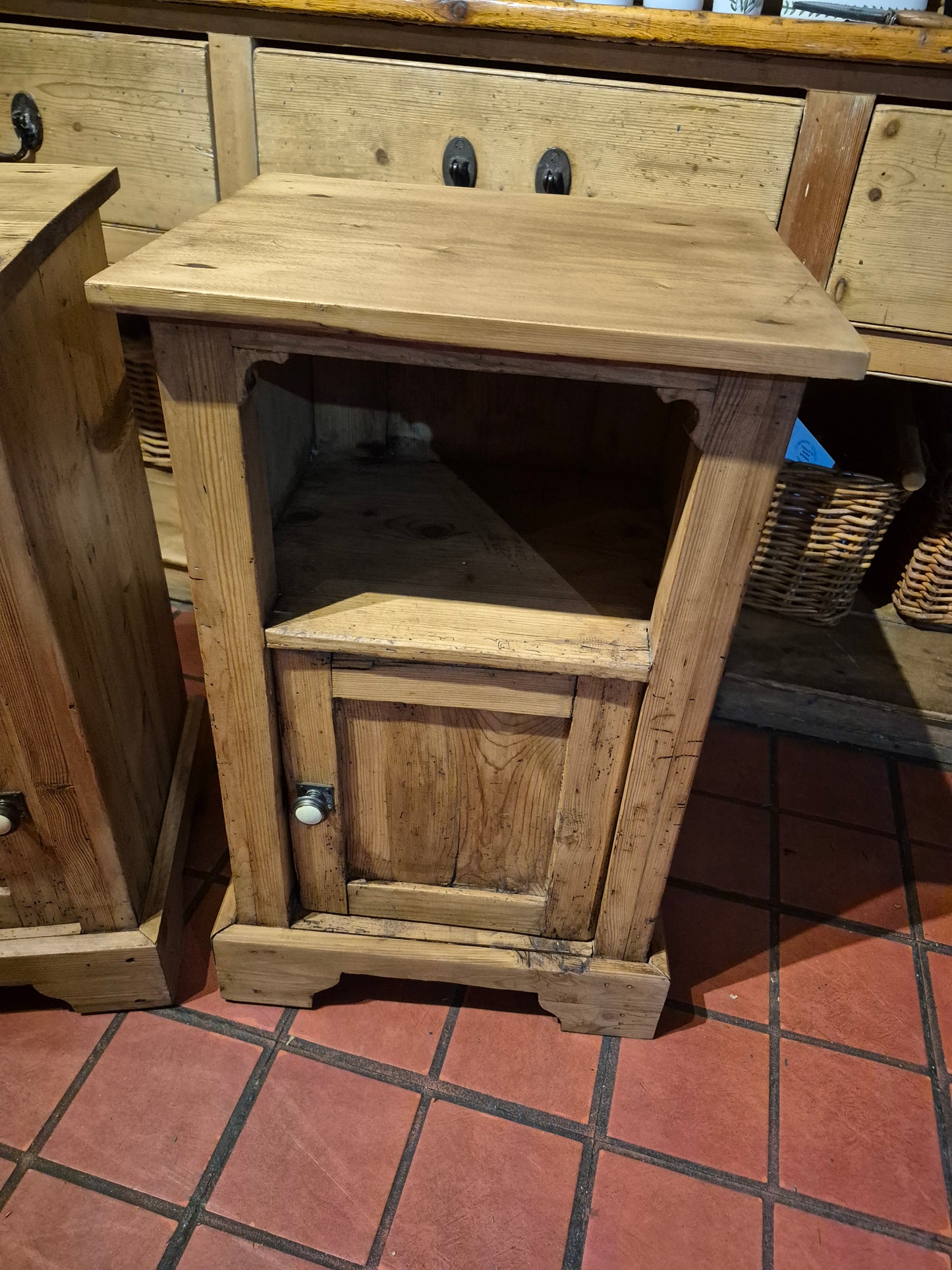Antique Pine Pair of Bedside Table Cabinets 