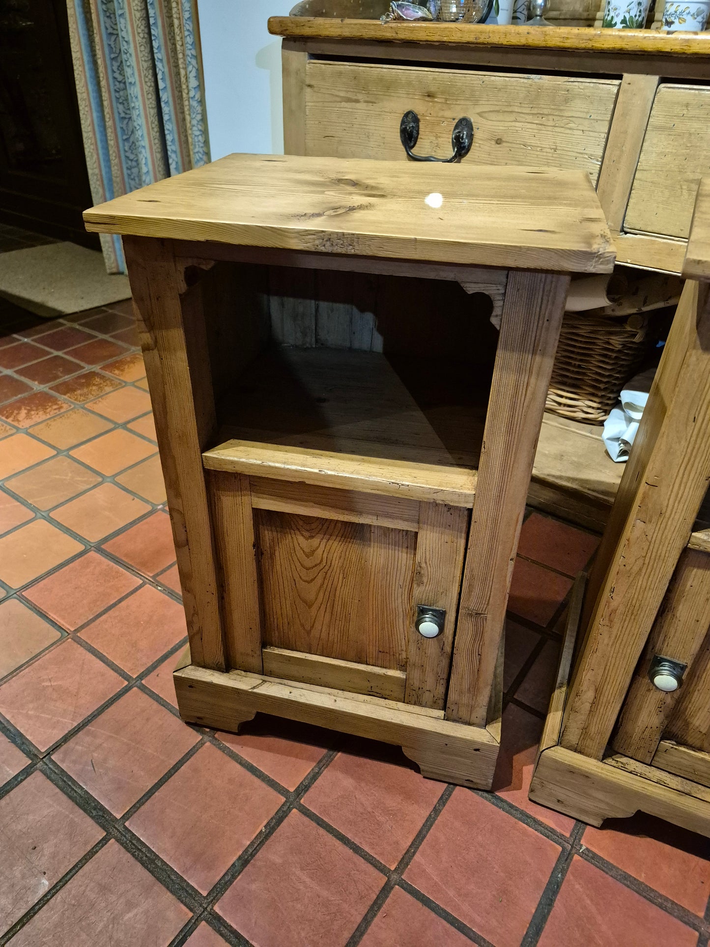 Antique Pine Pair of Bedside Table Cabinets 