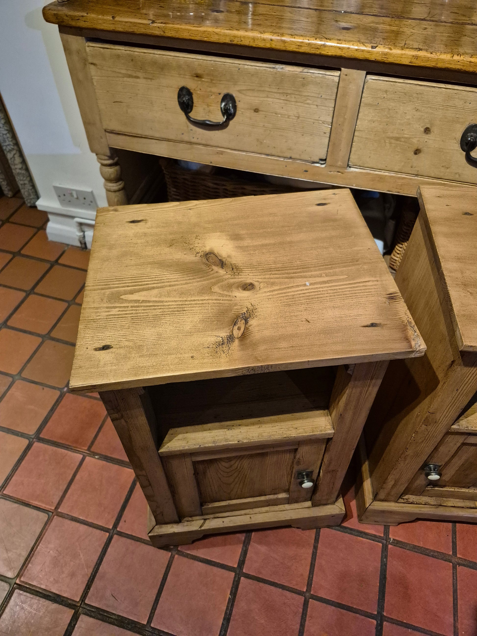 Antique Pine Pair of Bedside Table Cabinets 