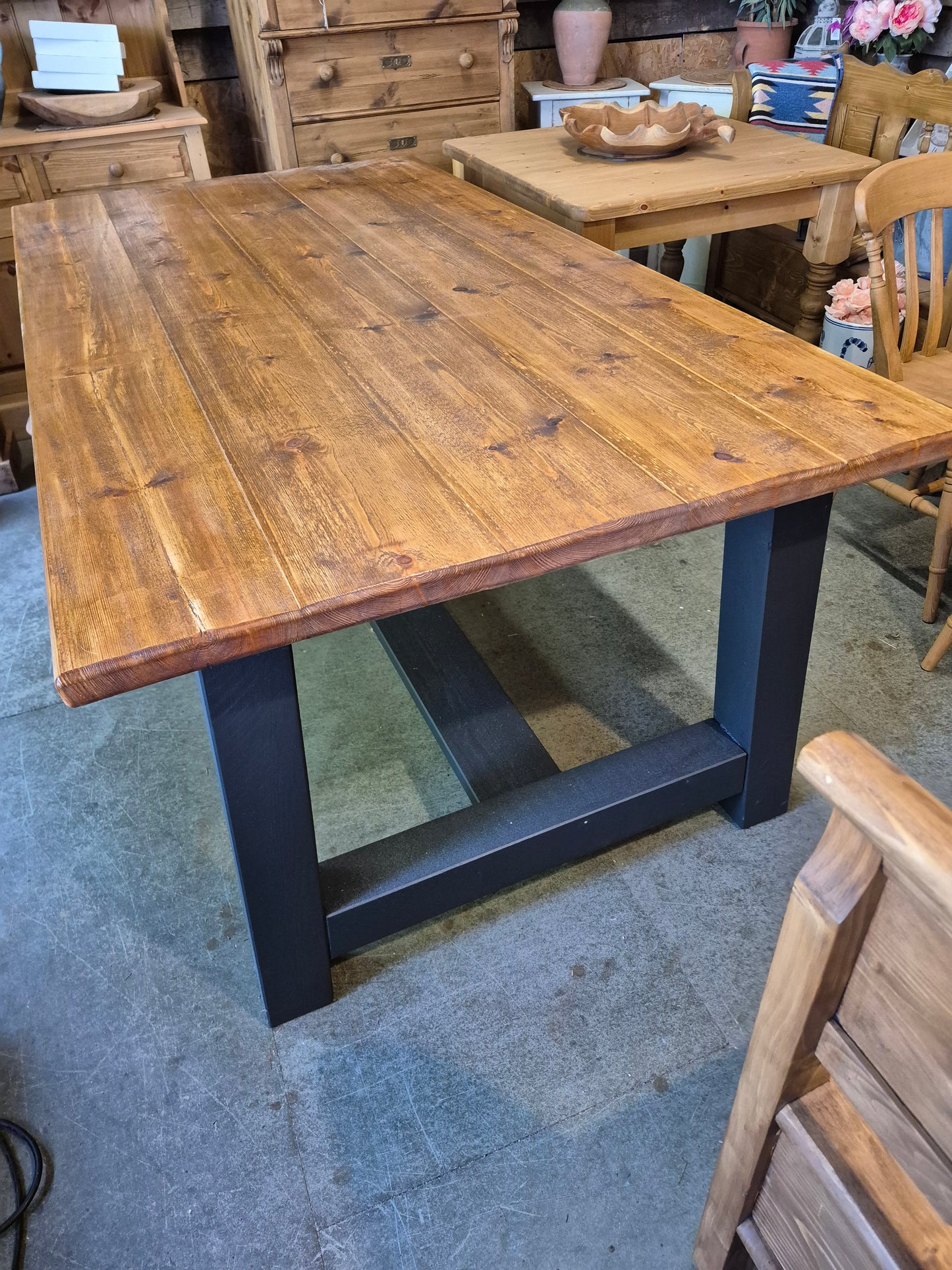 Solid Pine Rough Sawn Farmhouse Table, Stained and Oiled