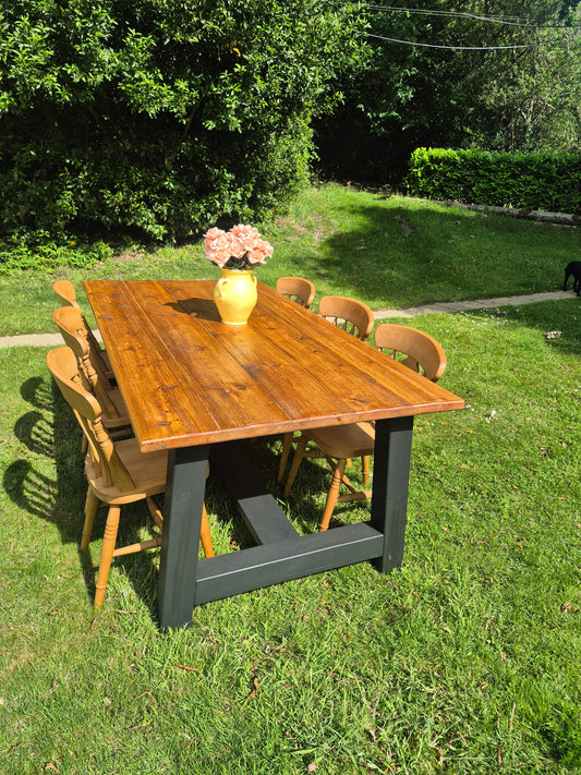 Solid Pine Rough Sawn Farmhouse Table, Stained and Oiled