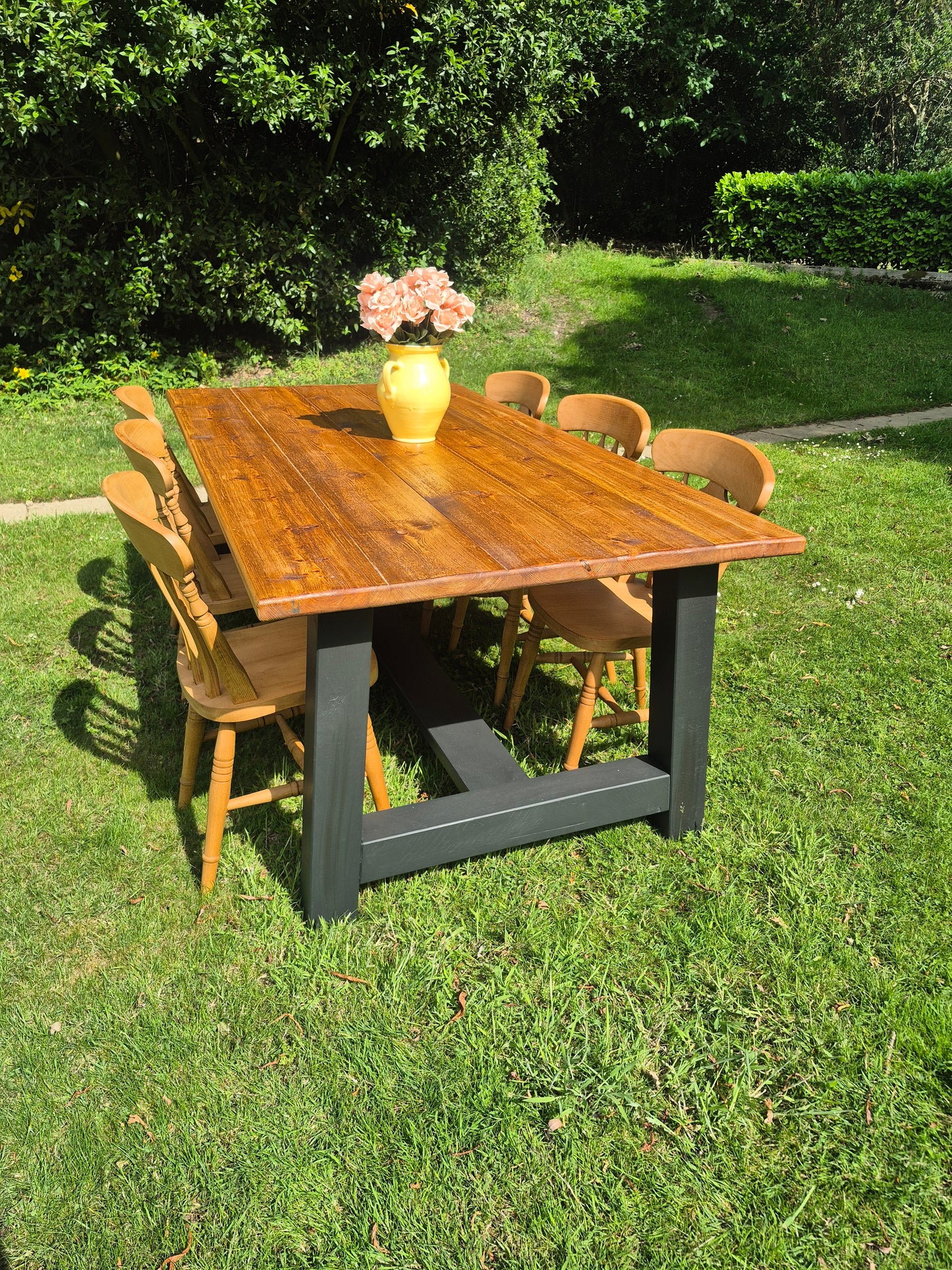 Solid Pine Rough Sawn Farmhouse Table, Stained and Oiled