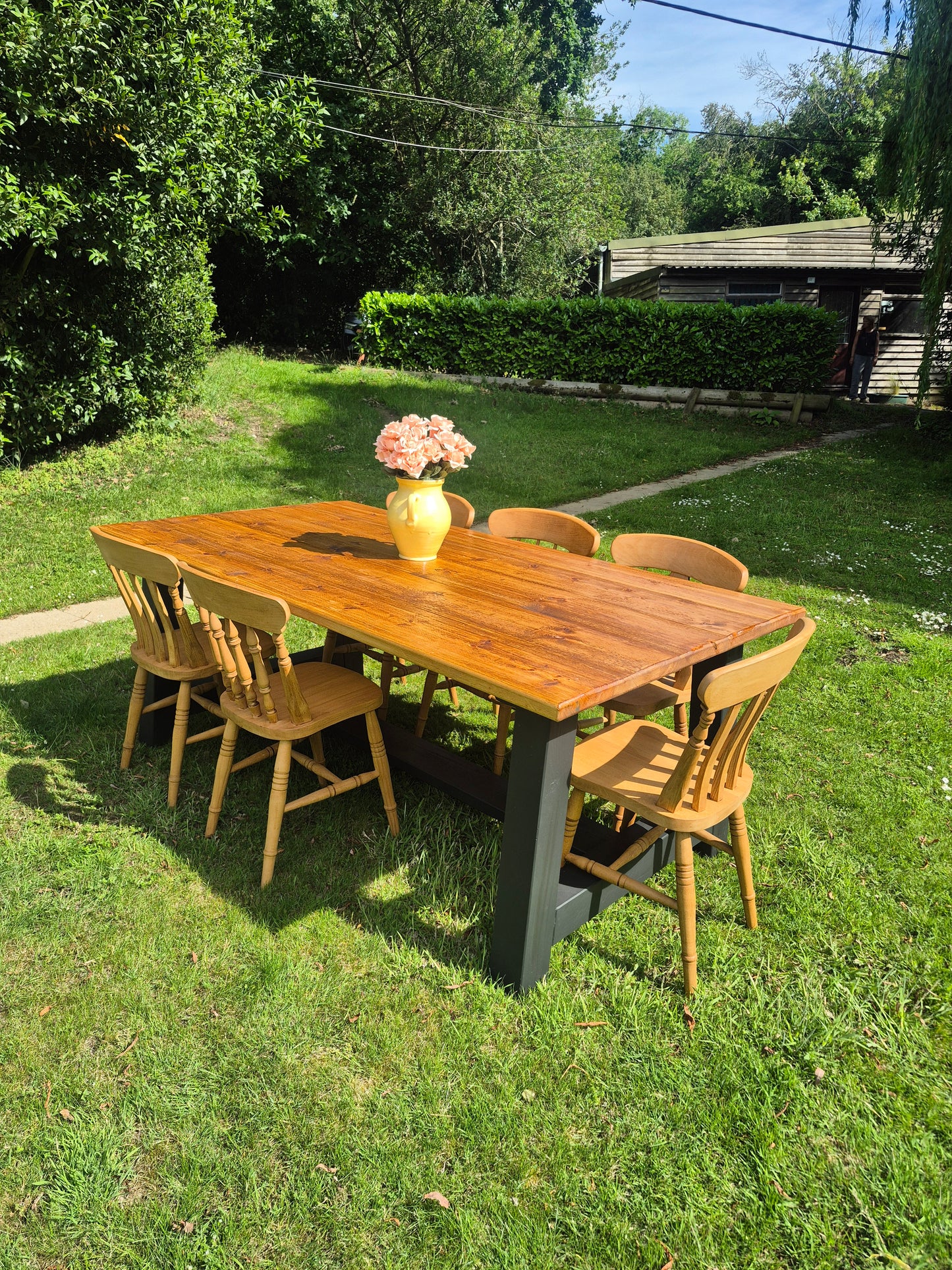 Solid Pine Rough Sawn Farmhouse Table, Stained and Oiled
