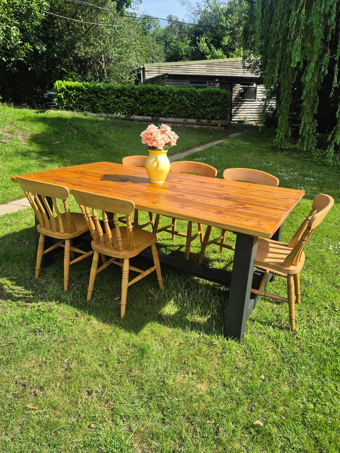 Solid Pine Rough Sawn Farmhouse Table, Stained and Oiled