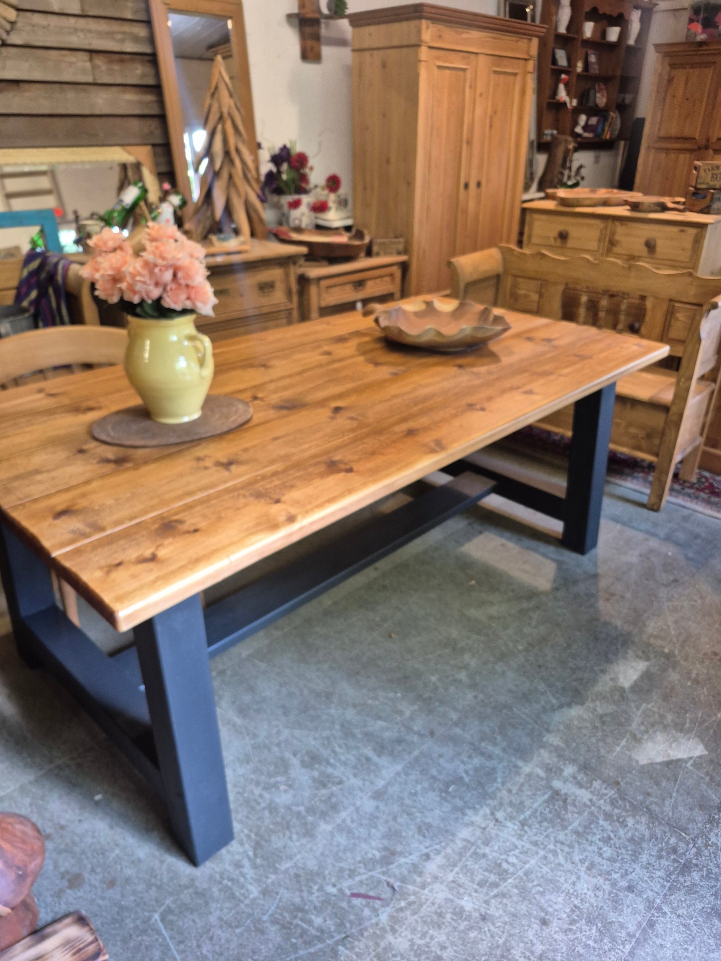 Solid Pine Rough Sawn Farmhouse Table, Stained and Oiled
