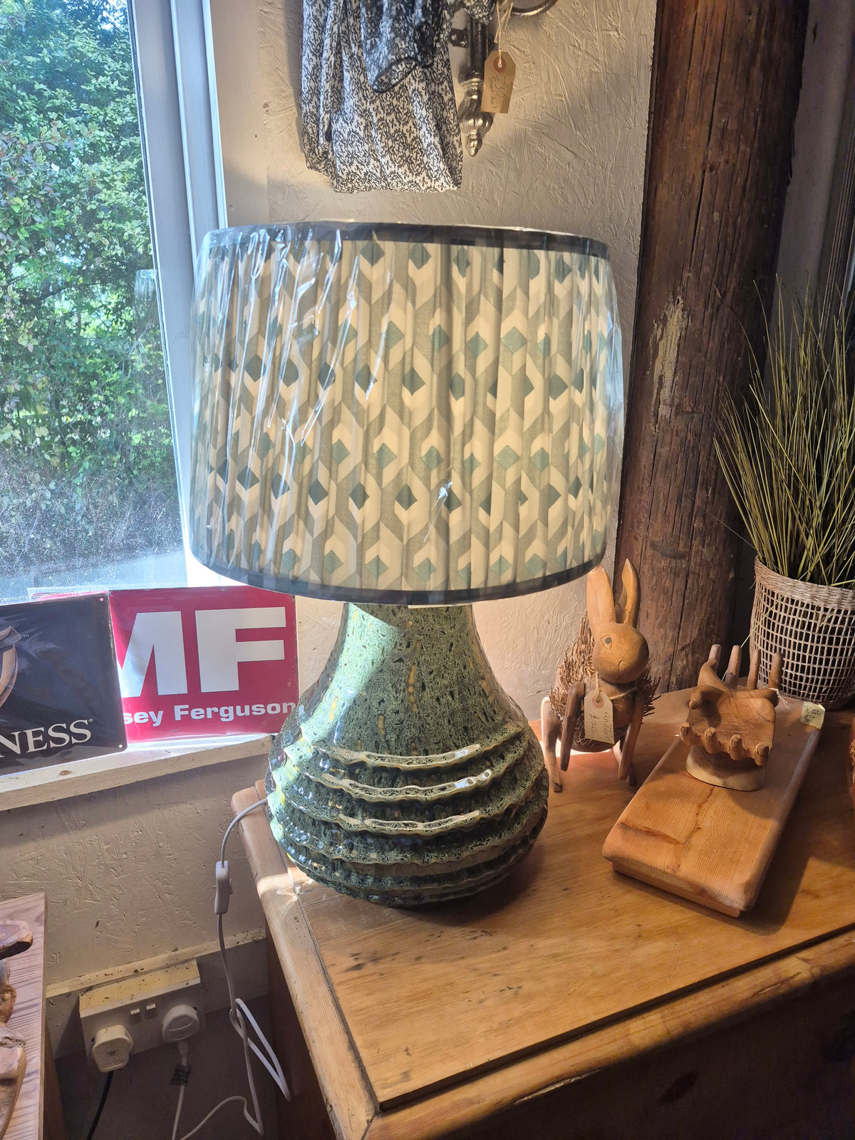 Ceramic Green Lamp with Shade 
