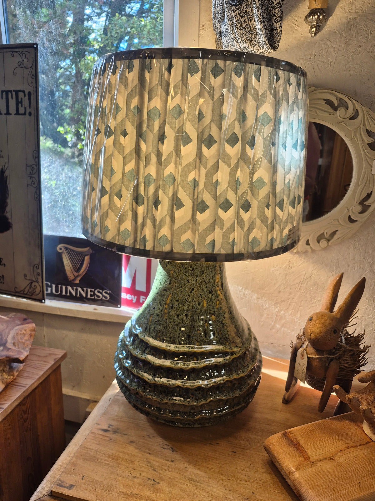 Ceramic Green Lamp with Shade 