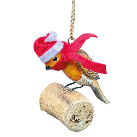Wooden Hanging Christmas Decoration Santa Robin