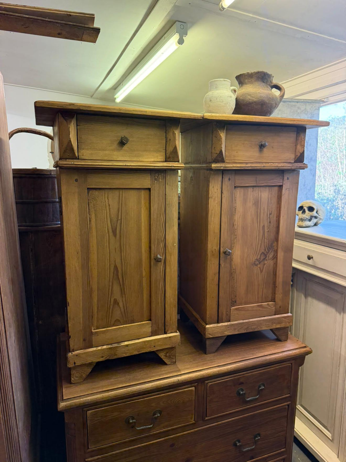 Pair of Antique Pine Bedside Cabinets Tables