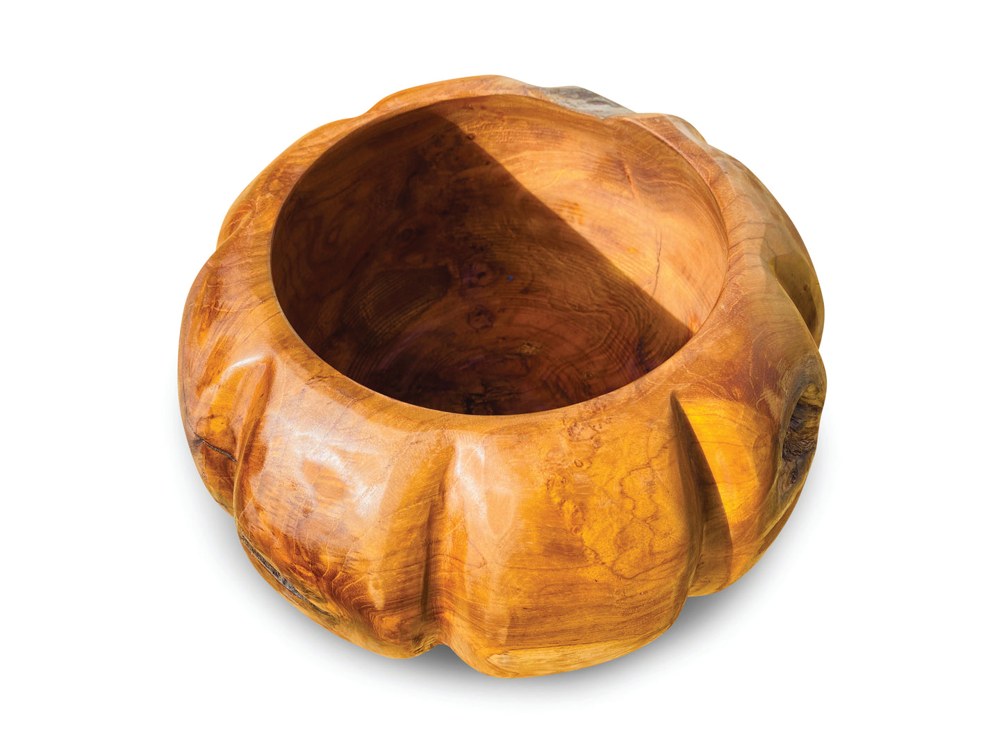 Large deep wooden fruit bowl, salad bowl
