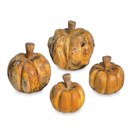 Wooden Hand Carved Pumpkins for Autumn or Halloween Displays